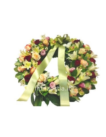 Corona funebre tonalità verde/rosa premium